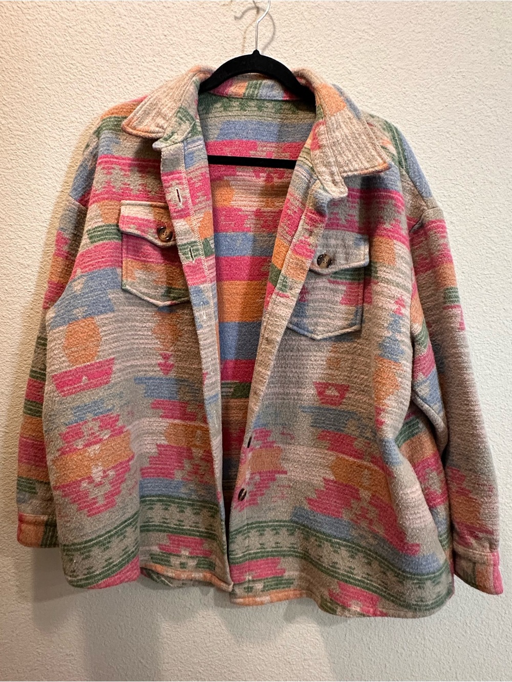 Western Aztec Print Button Down Long Sleeve Jacket for Women, XXL